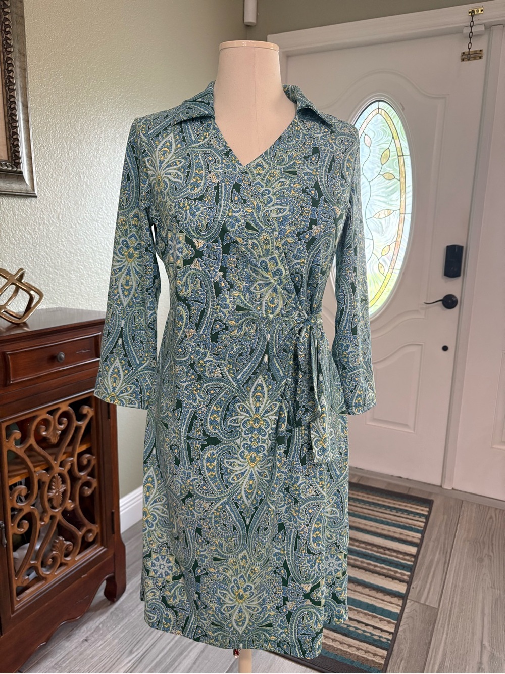 Talbots Green Paisley Wrap-Style Midi Dress